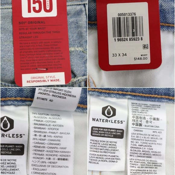 New Levi's 501 W33 L34 Men's Jeans Selvedge 150th Anniversary Special Edition - Picture 14 of 16